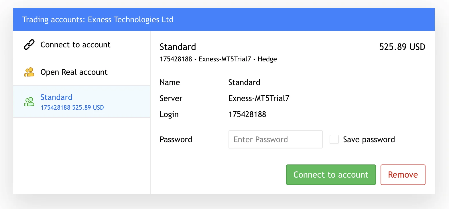 Log In to Exness MetaTrader 5